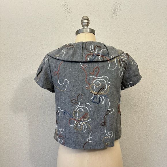 NWT ANTHROPOLOGIE DOUBLE STITCH Gray Wool Embroidered Cropped Jacket Coat - Picture 7 of 10